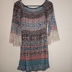 west loop Floral Patterned Blouse 1/2 Sleeve with Lace Cuffs size xL